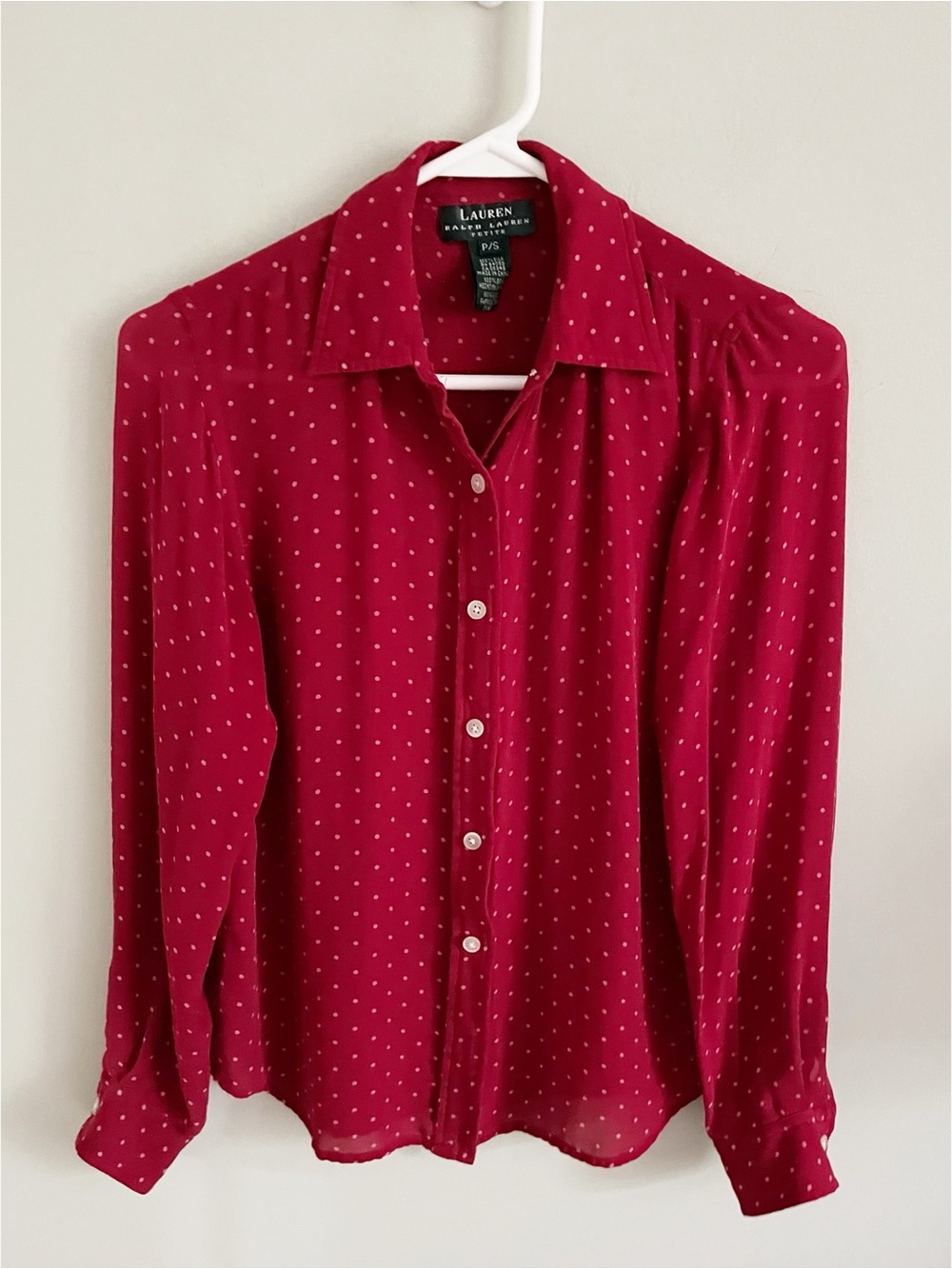 Lauren crimson red polka dot silk vintage blouse